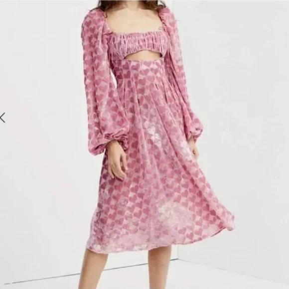 For Love Lemons Nikki Heart Burnout Cute Romantic Midi Dress size S - Picture 2 of 16